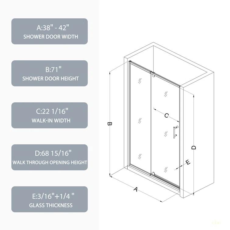 RAY'S RUGS & FLOORING LLC 12RRFR142461LTS 38-42" W x 71" H Pivot Frame Sliding Shower Door with 6mm Tempered Glass