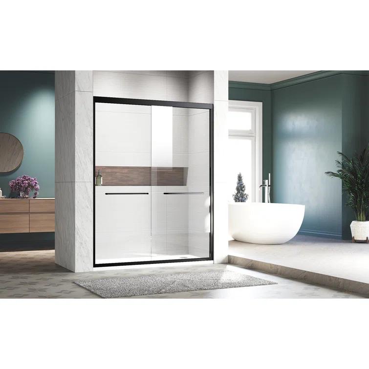 LOONGFIELD Sliding Shower Glass Door 56-60 In. W X 72 In. H, Adjustable Semi Frameless Shower Door, Certified Thick Clear Clear Tempered Glass, 304 Stainless Steel Handles ASTARQ-W2269P144324
