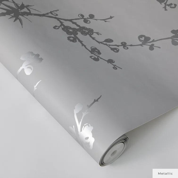 Tempaper & Co.® x Cynthia Rowley Bird Watching Removable Peel and Stick Wallpaper, Dove Gray, 56 sq ft: Vinyl, Self-Adhesive, Botanical