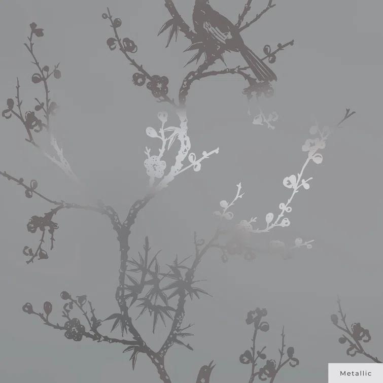 Tempaper & Co.® x Cynthia Rowley Bird Watching Removable Peel and Stick Wallpaper, Dove Gray, 56 sq ft: Vinyl, Self-Adhesive, Botanical