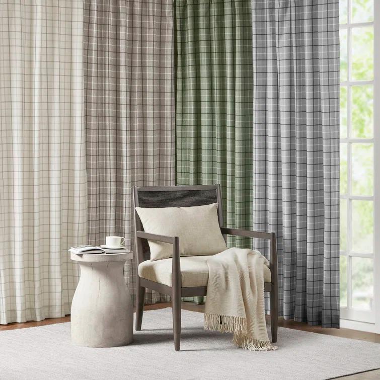 Anaheim Woven Plaid Room Darkening Thermal Fleece Lined Single Curtain Panel