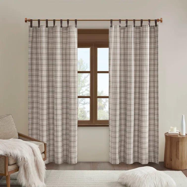 Anaheim Woven Plaid Room Darkening Thermal Fleece Lined Single Curtain Panel