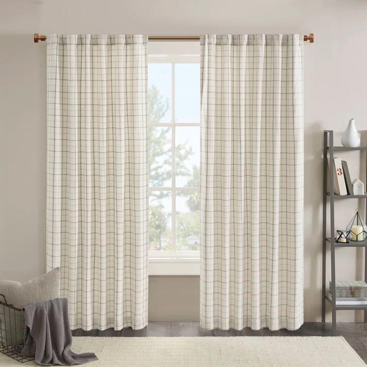 Anaheim Woven Plaid Room Darkening Thermal Fleece Lined Single Curtain Panel