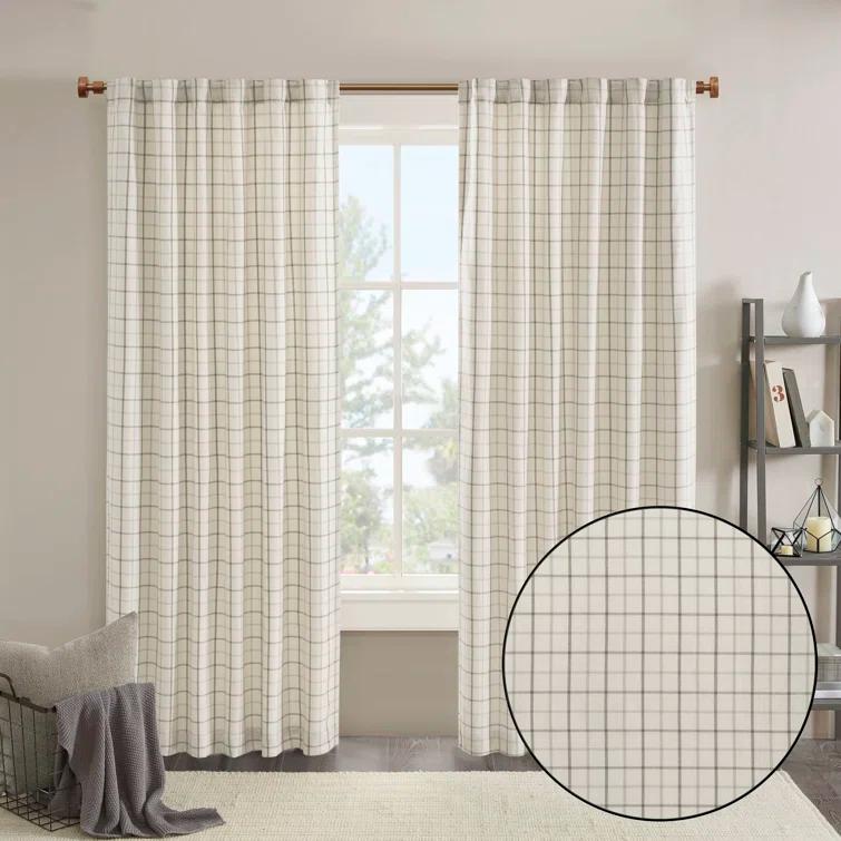 Anaheim Woven Plaid Room Darkening Thermal Fleece Lined Single Curtain Panel