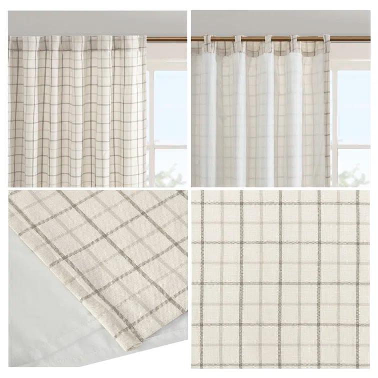Anaheim Woven Plaid Room Darkening Thermal Fleece Lined Single Curtain Panel