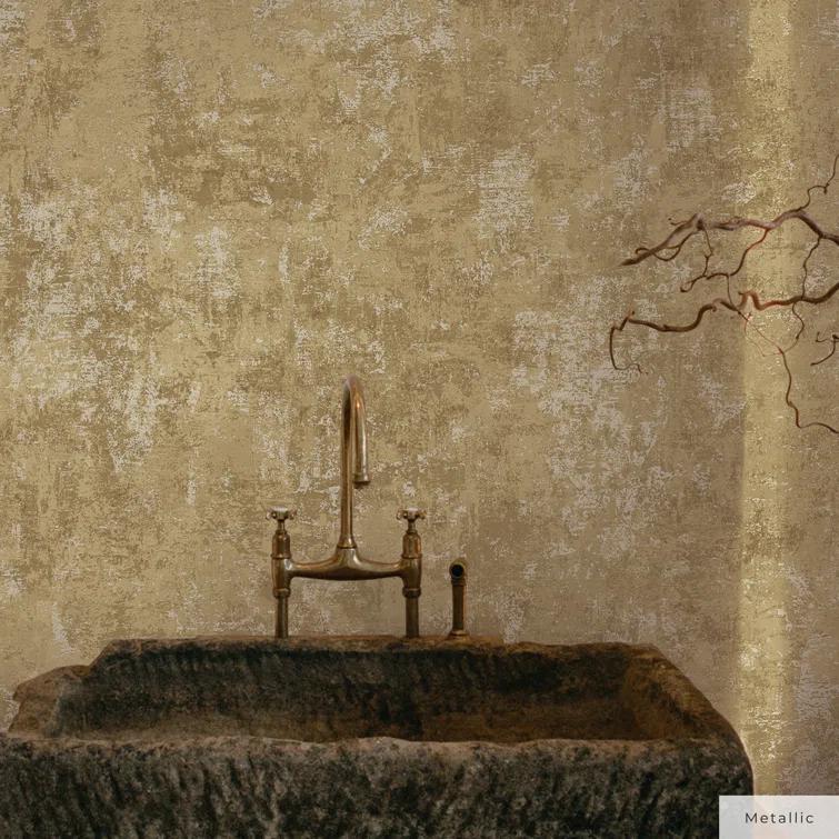 Tempaper & Co. Distressed Gold Removable Peel and Stick Wallpaper, Gold Leaf, 28 sq ft: Nursery, Botanical, Vinyl, Self-Adhesive