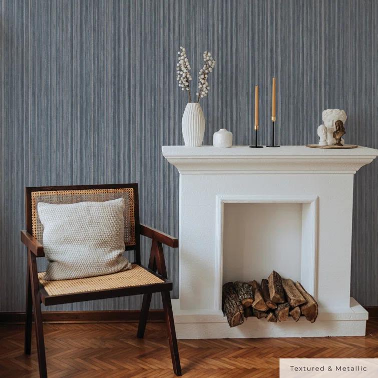 Tempaper & Co. 28 sq ft Faux Grasscloth Removable Peel and Stick Wallpaper Textured Chambray : Vinyl, Self-Adhesive, Blue