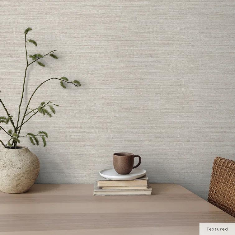 Tempaper & Co.® Faux Horizontal Grasscloth Removable Peel and Stick Wallpaper, Textured Ecru, 28 sq. ft.: Vinyl, Prepasted, Abstract Pattern