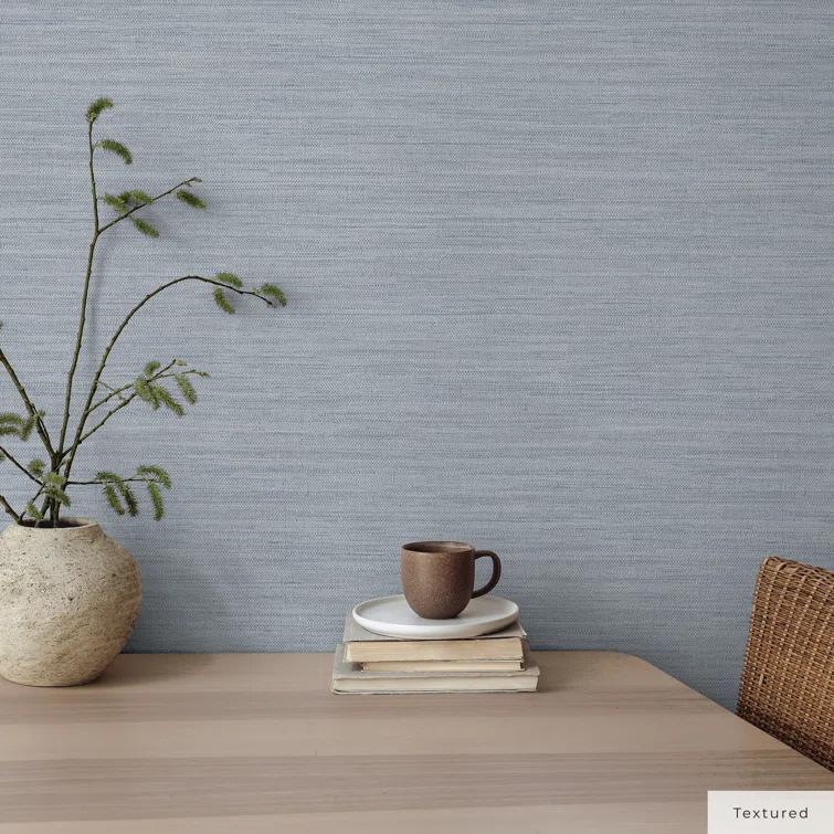 Tempaper & Co.® Faux Horizontal Grasscloth Removable Peel and Stick Wallpaper, Textured Blue, 28 sq. ft.: Vinyl, Prepasted, Abstract Pattern