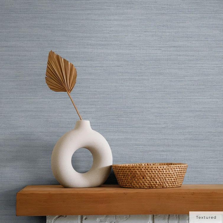 Tempaper & Co.® Faux Horizontal Grasscloth Removable Peel and Stick Wallpaper, Textured Blue, 28 sq. ft.: Vinyl, Prepasted, Abstract Pattern