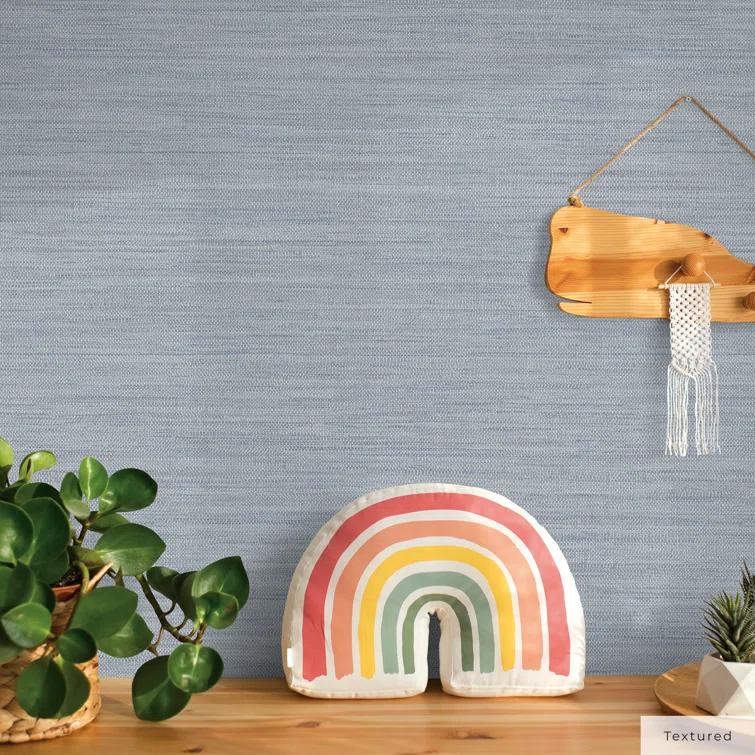 Tempaper & Co.® Faux Horizontal Grasscloth Removable Peel and Stick Wallpaper, Textured Blue, 28 sq. ft.: Vinyl, Prepasted, Abstract Pattern