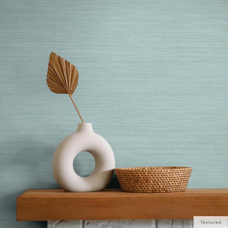 Tempaper & Co.® Faux Horizontal Grasscloth Removable Peel and Stick Wallpaper, Textured Seaglass, 56 sq ft: Vinyl, Prepasted
