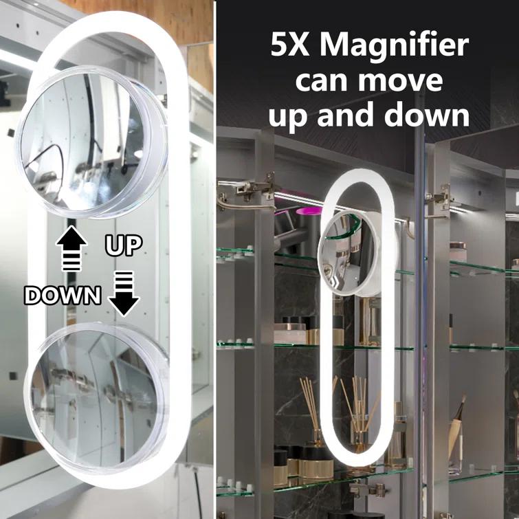 MEDUNJESS 72''x36'' Surface or Recessed Mount LED Medicine Cabinet with Mirror and Defogger 3 doors Medicine Cabinet