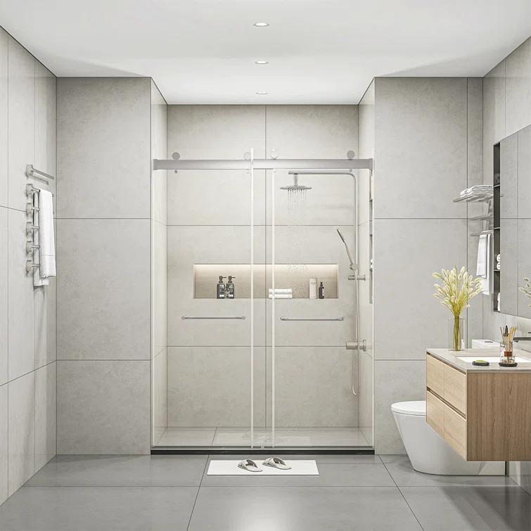 PET STOP LLC F5YDNC1F0736Q 60" Width x 76"Height Shower Doors with 3/8"(10mm) Clear Tempered Glass