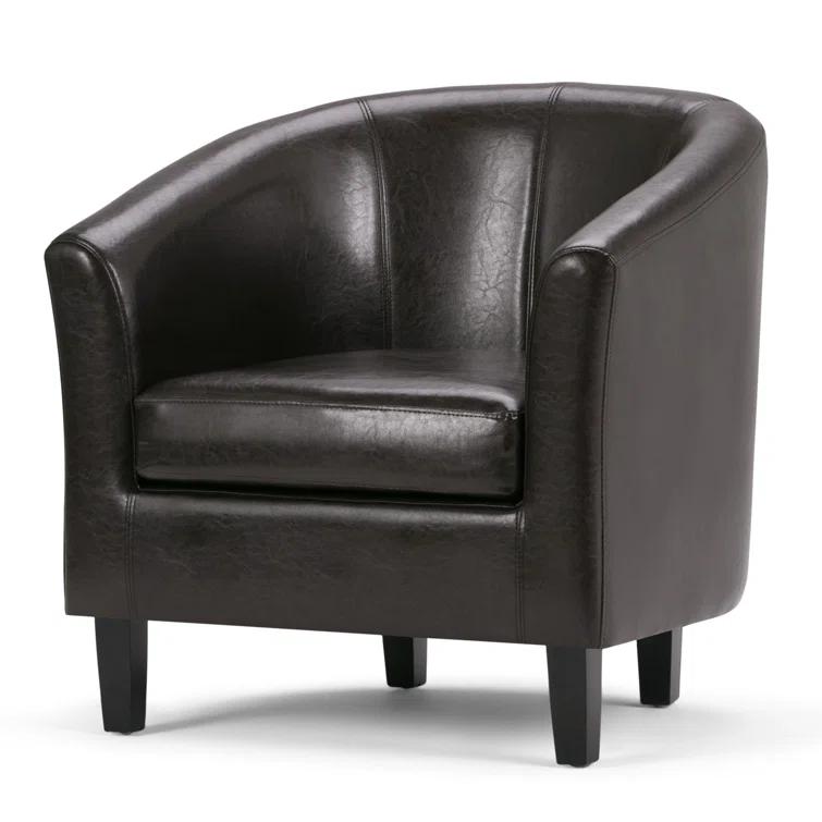 Simpli Home Austin 30"W Upholstered Vegan Faux Leather Contemporary Tub Accent Chair with High Arms and Deep Seat