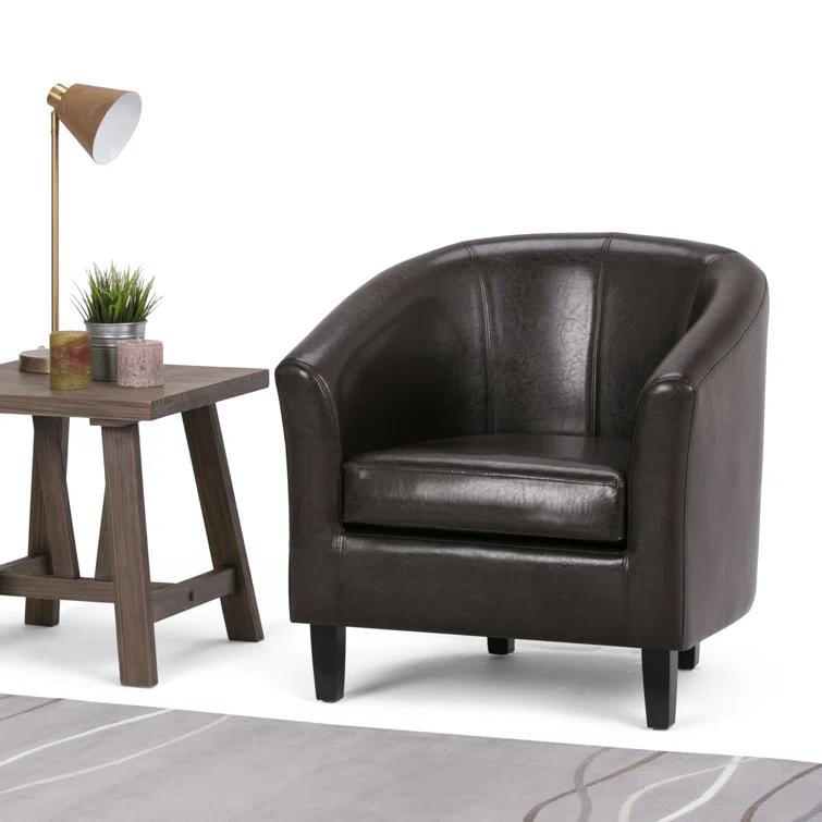 Simpli Home Austin 30"W Upholstered Vegan Faux Leather Contemporary Tub Accent Chair with High Arms and Deep Seat