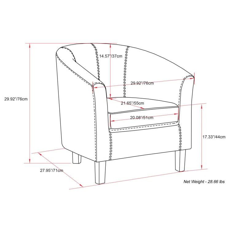 Simpli Home Austin 30"W Upholstered Vegan Faux Leather Contemporary Tub Accent Chair with High Arms and Deep Seat