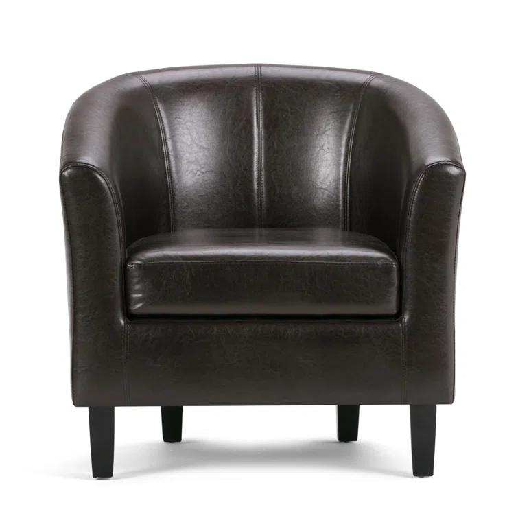 Simpli Home Austin 30"W Upholstered Vegan Faux Leather Contemporary Tub Accent Chair with High Arms and Deep Seat