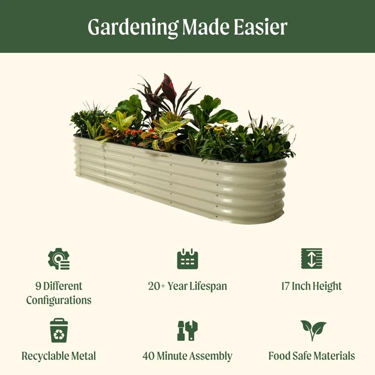 17" Tall 9 In 1 Modular Metal Outdoor Raised Garden Bed