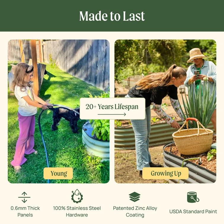 17" Tall 9 In 1 Modular Metal Outdoor Raised Garden Bed