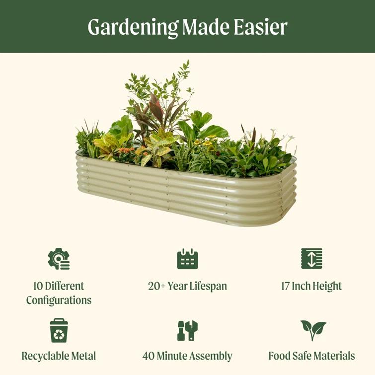 17" Tall 10 In 1 Modular Metal Outdoor Raised Garden Bed