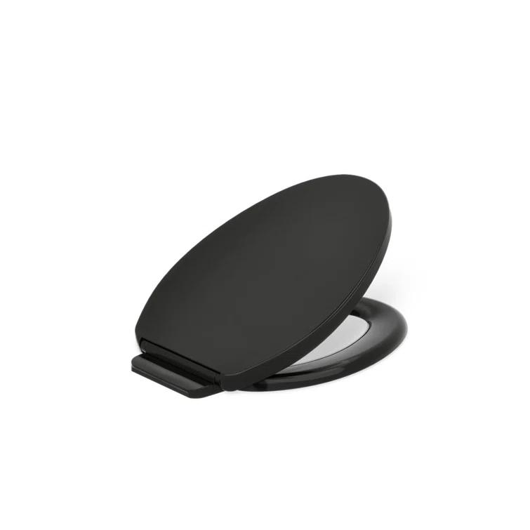 Elongated Toilet Seat, Slow Soft Close, Oval(Oblong) Toilet Seat For Elongated Toilets, Quiet-Close Lid And Seat, Easy To Install And Clean, Never Loosen, Black(18.5)
