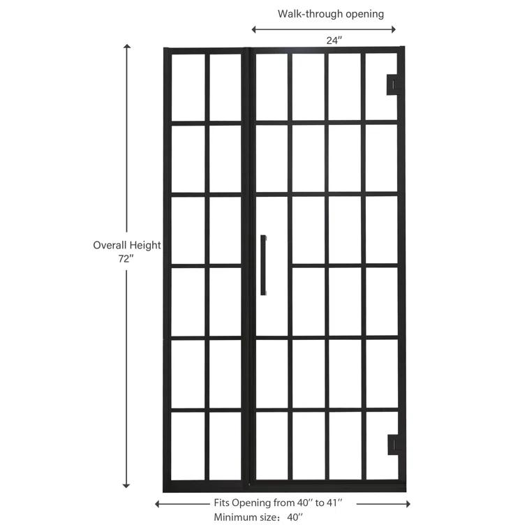 40" W x 72" H Wall Hinged Frameless Shower Door with Pattern Tempered Glass