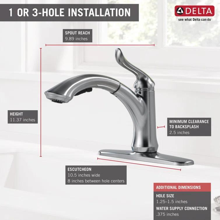 Delta Linden Pull Out Sprayer Kitchen Sink Faucet, Single Handle Kitchen Faucet 4353-AR-DST