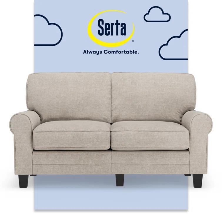 Serta Copenhagen 61" Rolled Arm Sofa, Easy Care Fabric, Soft Pillow Back, Pocket Coil Seat Cushions