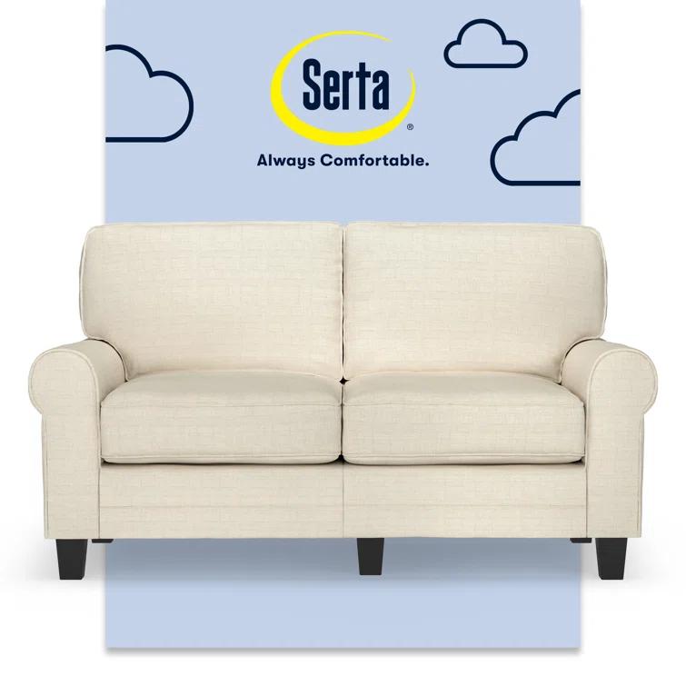 Serta Copenhagen 61" Rolled Arm Sofa, Easy Care Fabric, Soft Pillow Back, Pocket Coil Seat Cushions