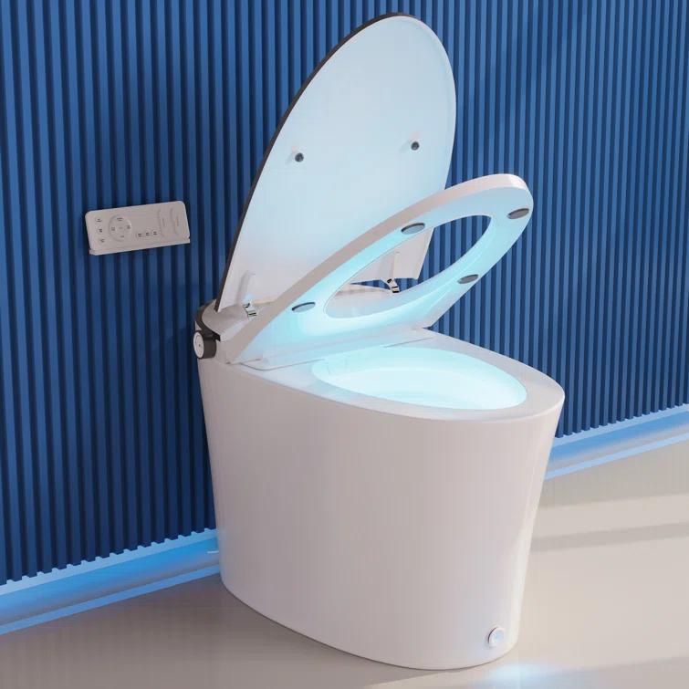 Smart Toilet with Quiet-Closed Heated Seat, Foot Kick/Off-seat/Blackout/Remote Flush, Bidet Elongated Toilet with Tankless, Gentle Night light, Remote Control, Advanced
