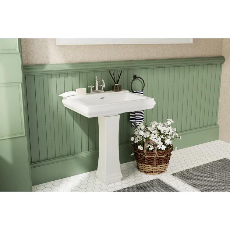 DeerValley Apex 34" Tall Rectangular Vitreous China Pedestal Bathroom Sink with Overflow DV-1P521