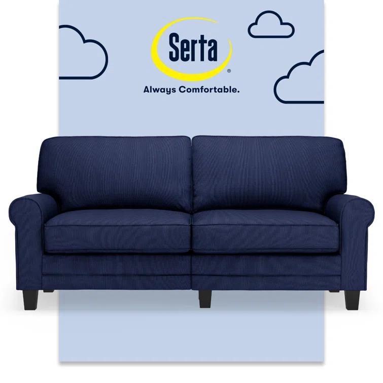 Serta Copenhagen 73" Rolled Arm Sofa, Easy Care Fabric, Soft Pillow Back, Pocket Coil Seat Cushions
