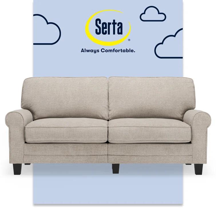 Serta Copenhagen 73" Rolled Arm Sofa, Easy Care Fabric, Soft Pillow Back, Pocket Coil Seat Cushions
