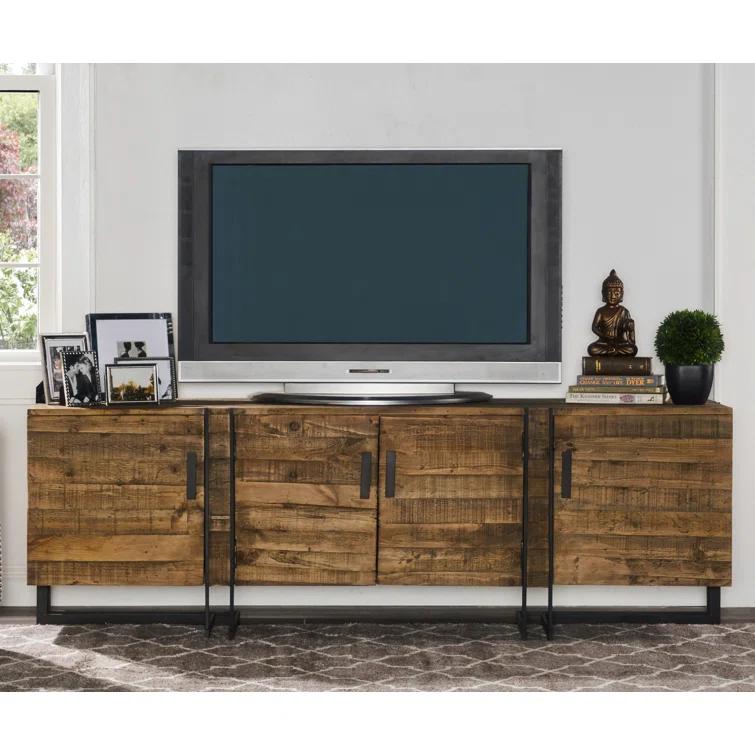 Martine Reclaimed Pine and Iron 79" Media Console with Cabinet