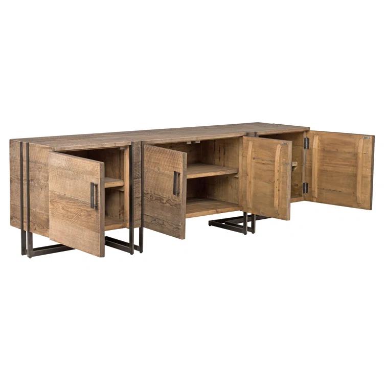 Martine Reclaimed Pine and Iron 79" Media Console with Cabinet