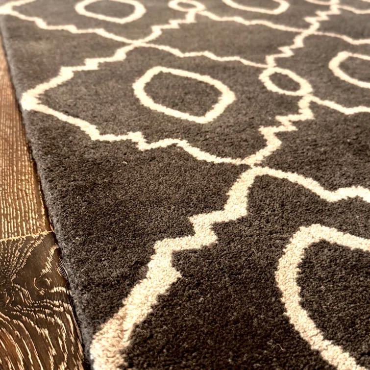 Stella Authentic Handmade and Hand Tufted Muted Grey with Cream Trellis Design Wool Indoor Area Rug