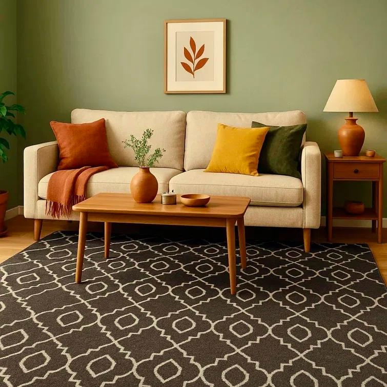Stella Authentic Handmade and Hand Tufted Muted Grey with Cream Trellis Design Wool Indoor Area Rug