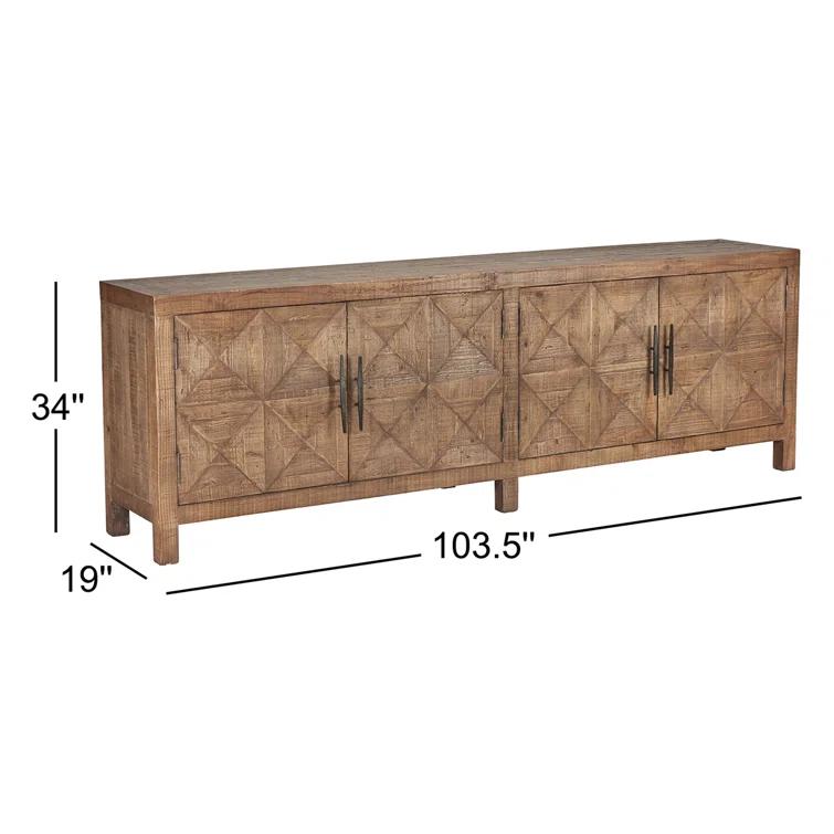 103.5'' Beige Pine Transitional Sideboard with Iron Hardware