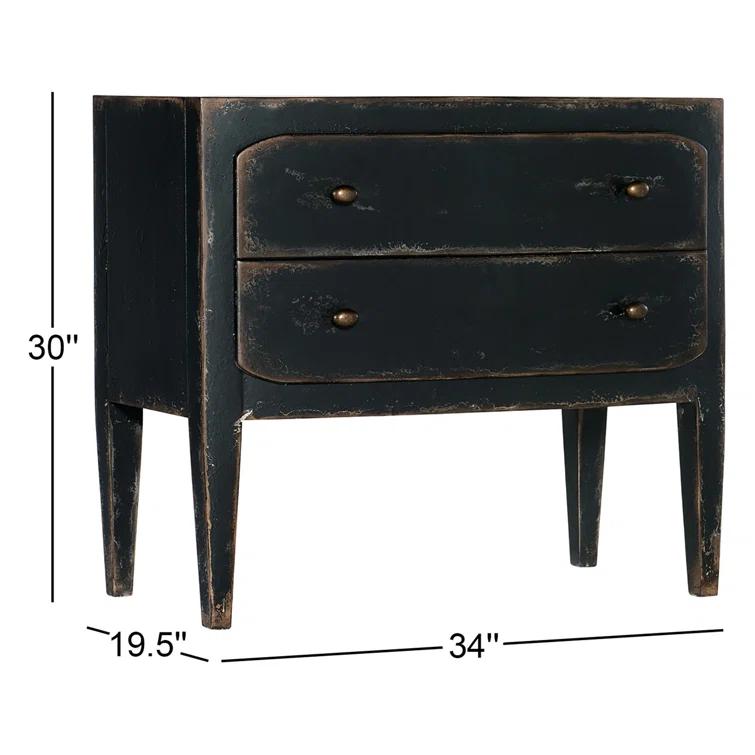 Distressed Black 34" Wood Two-Drawer Nightstand with USB Port