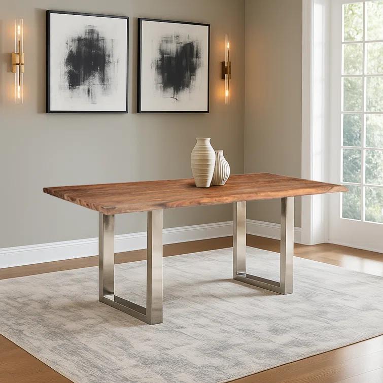 Aabriella 80'' Wood and Metal Rectangular Dining Table