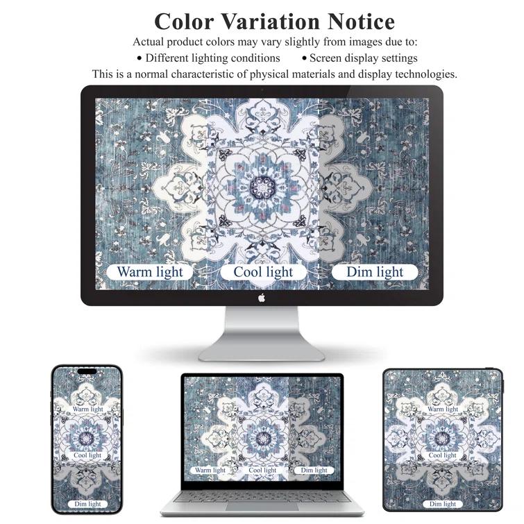 Machine Washable Non-Slip Blue Oriental Area Rug