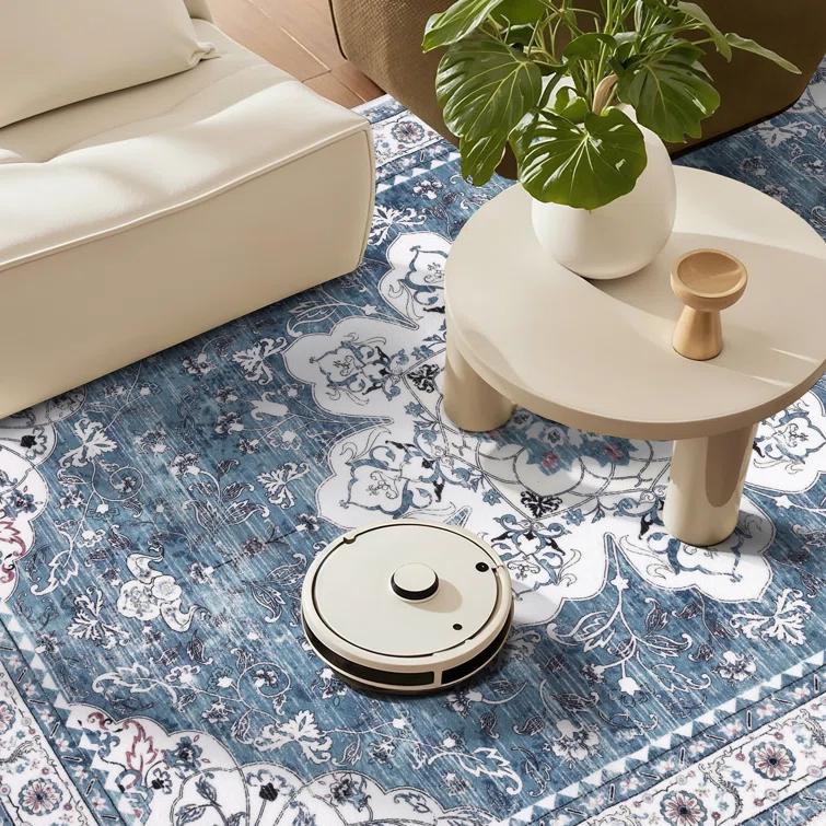 Machine Washable Non-Slip Blue Oriental Area Rug