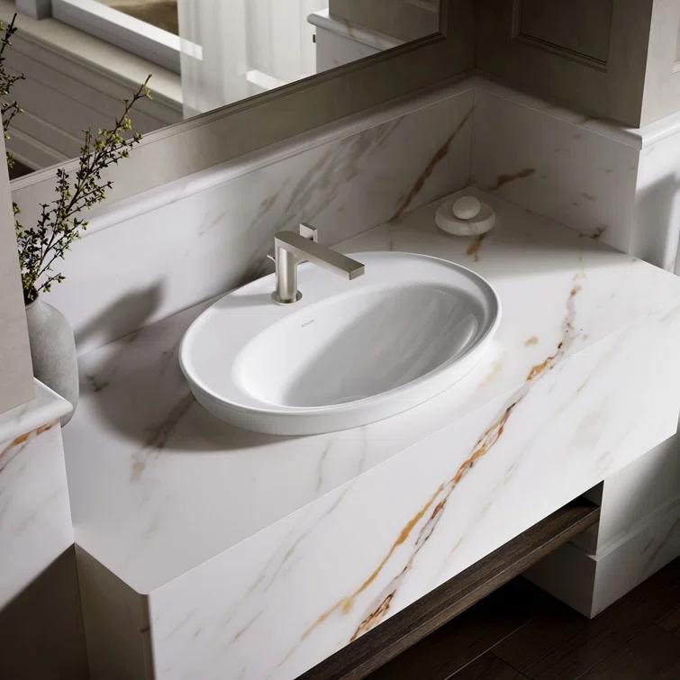 Serif® Ceramic Oval Drop-In Bathroom Sink with Overflow