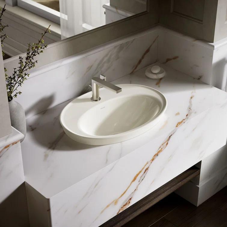 Serif® Ceramic Oval Drop-In Bathroom Sink with Overflow