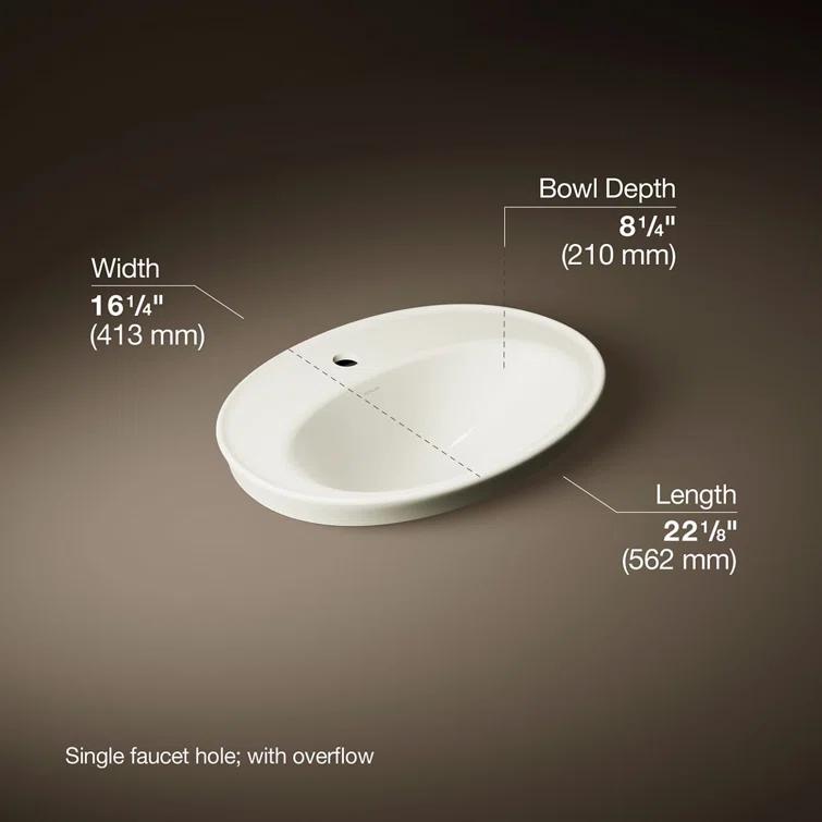 Serif® Ceramic Oval Drop-In Bathroom Sink with Overflow