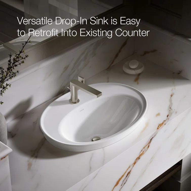 Serif® Ceramic Oval Drop-In Bathroom Sink with Overflow