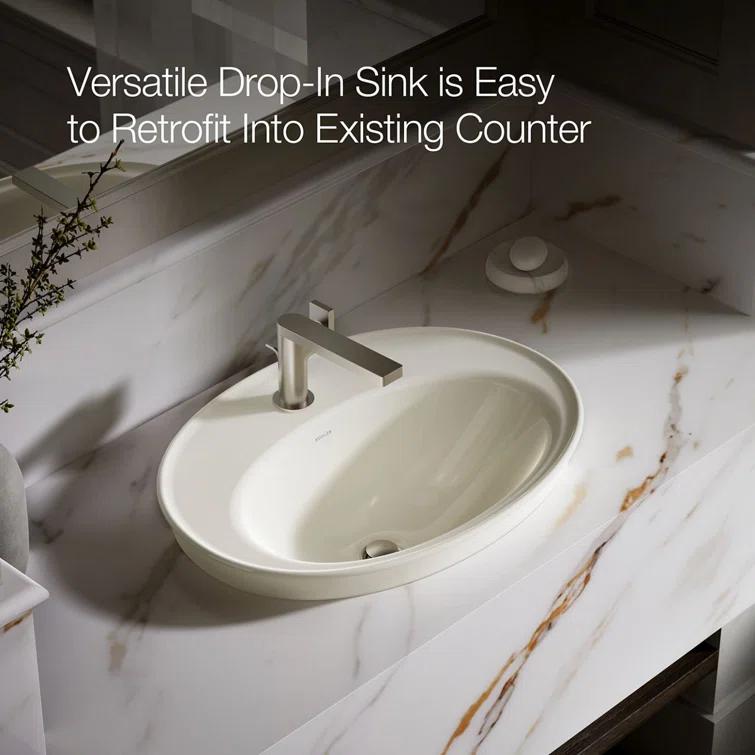 Serif® Ceramic Oval Drop-In Bathroom Sink with Overflow