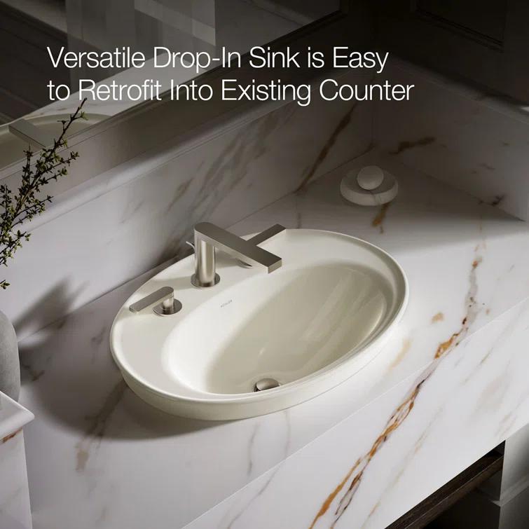 Serif® Ceramic Oval Drop-In Bathroom Sink with Overflow