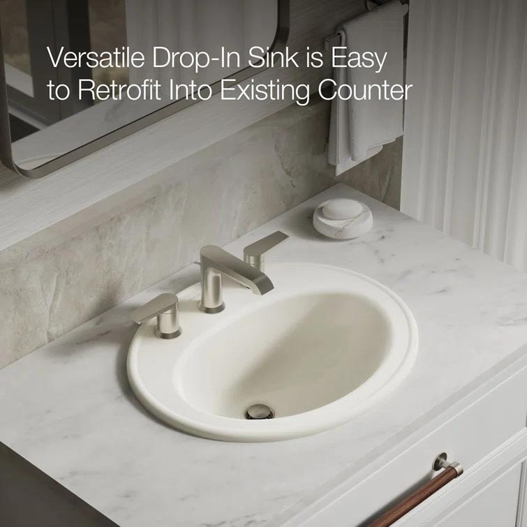Pennington Ceramic Oval Drop-In Bathroom Sink with Overflow